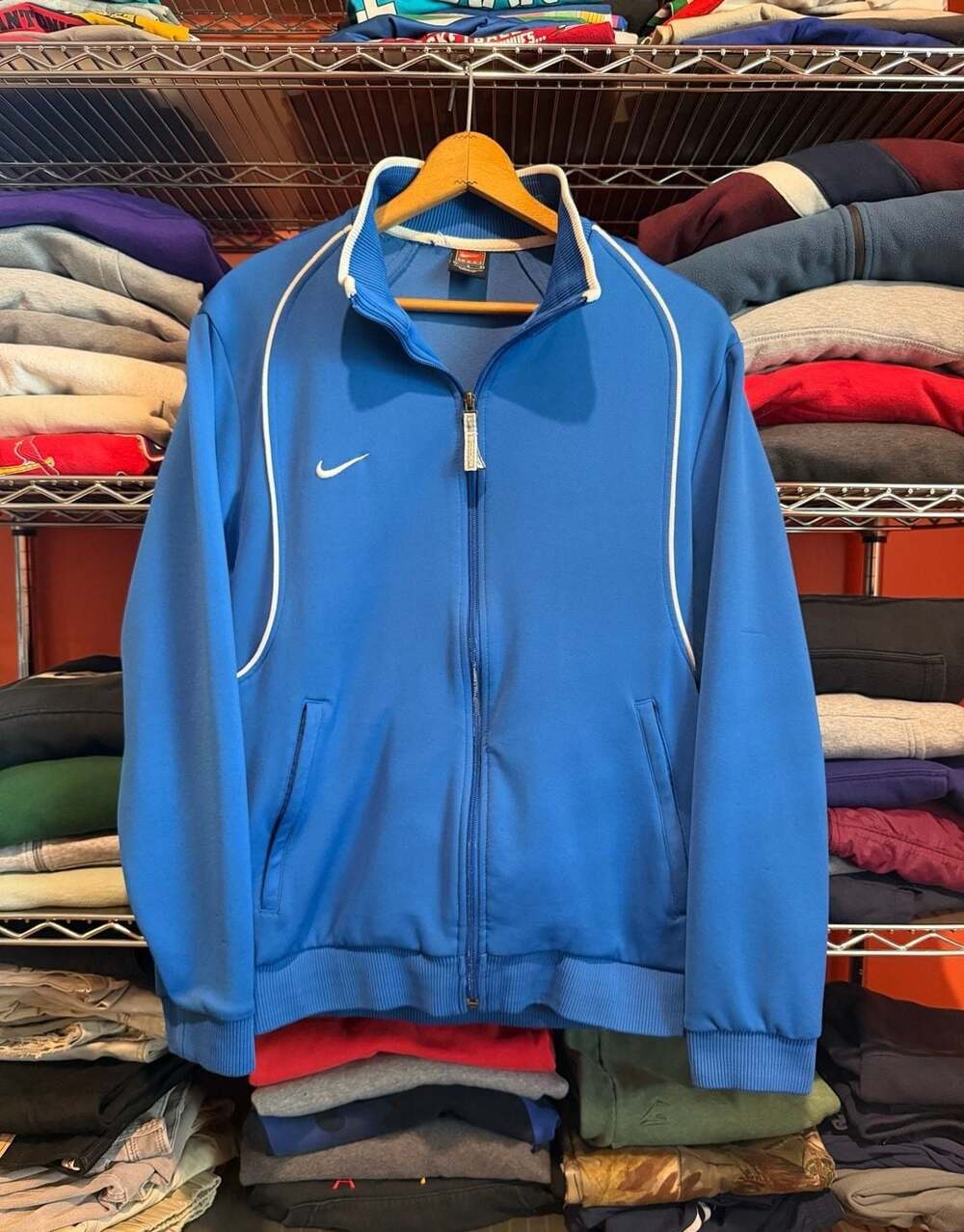 Nike Team Track Jacket Mens Large Blue White Full Zip Soccer Y2K